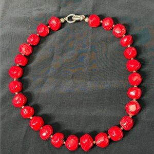 Vintage Red Bamboo Coral Necklace Chunky Bead Sterling silver clasp 127 Grams